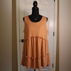 Umgee Midi Waffle-Knit Dress, Light Burnt Orange, Large, Used- Like New